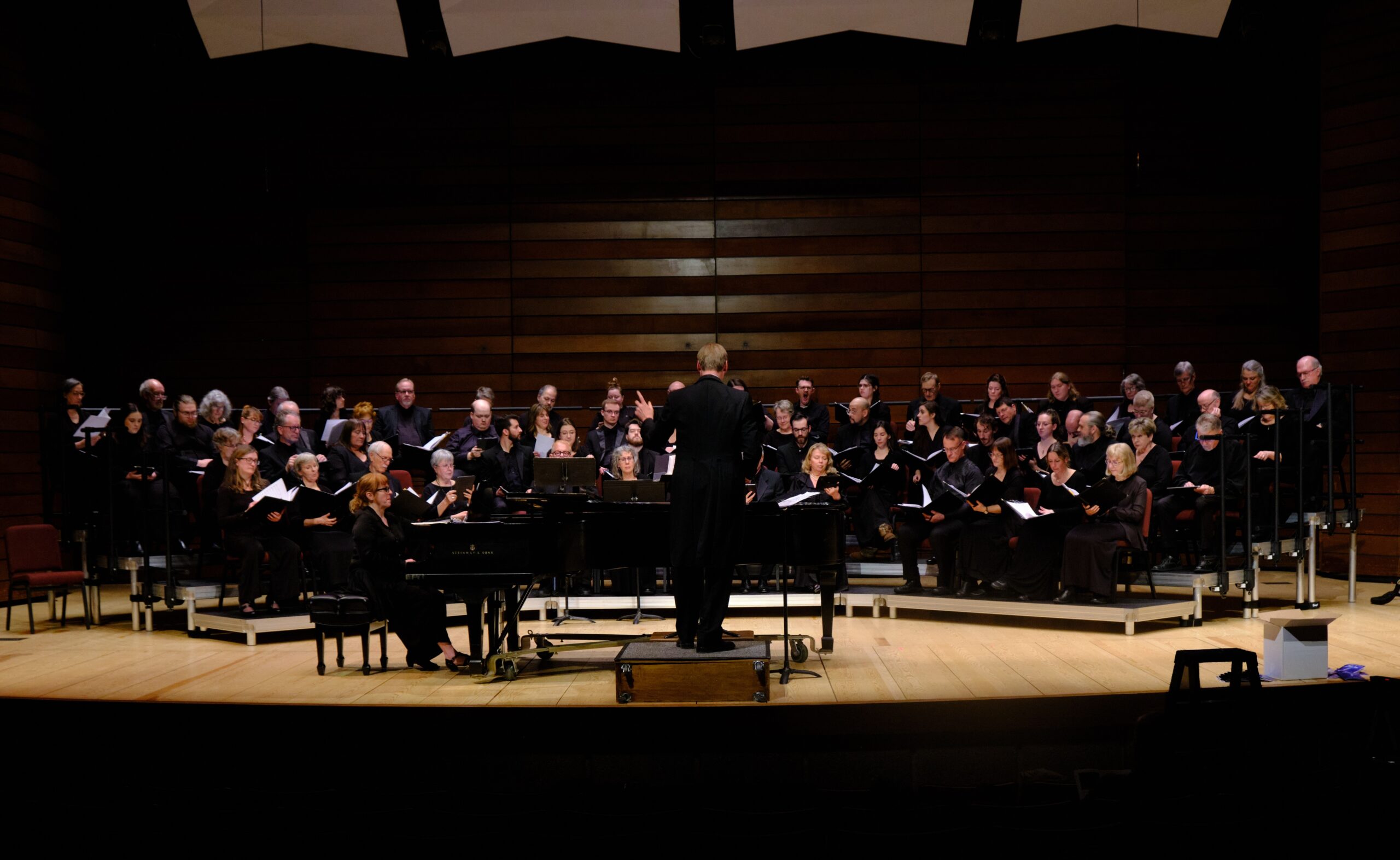 Southern Oregon Repertory Singers performing on stage at SOU music hall in Ashland, Oregon