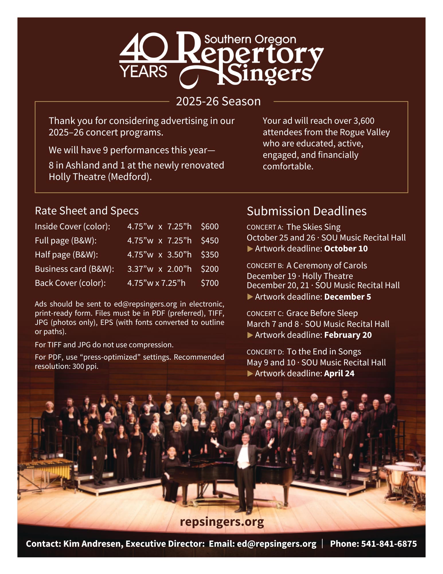 Advertising Rate Sheet for 2025-26 Concert Season
