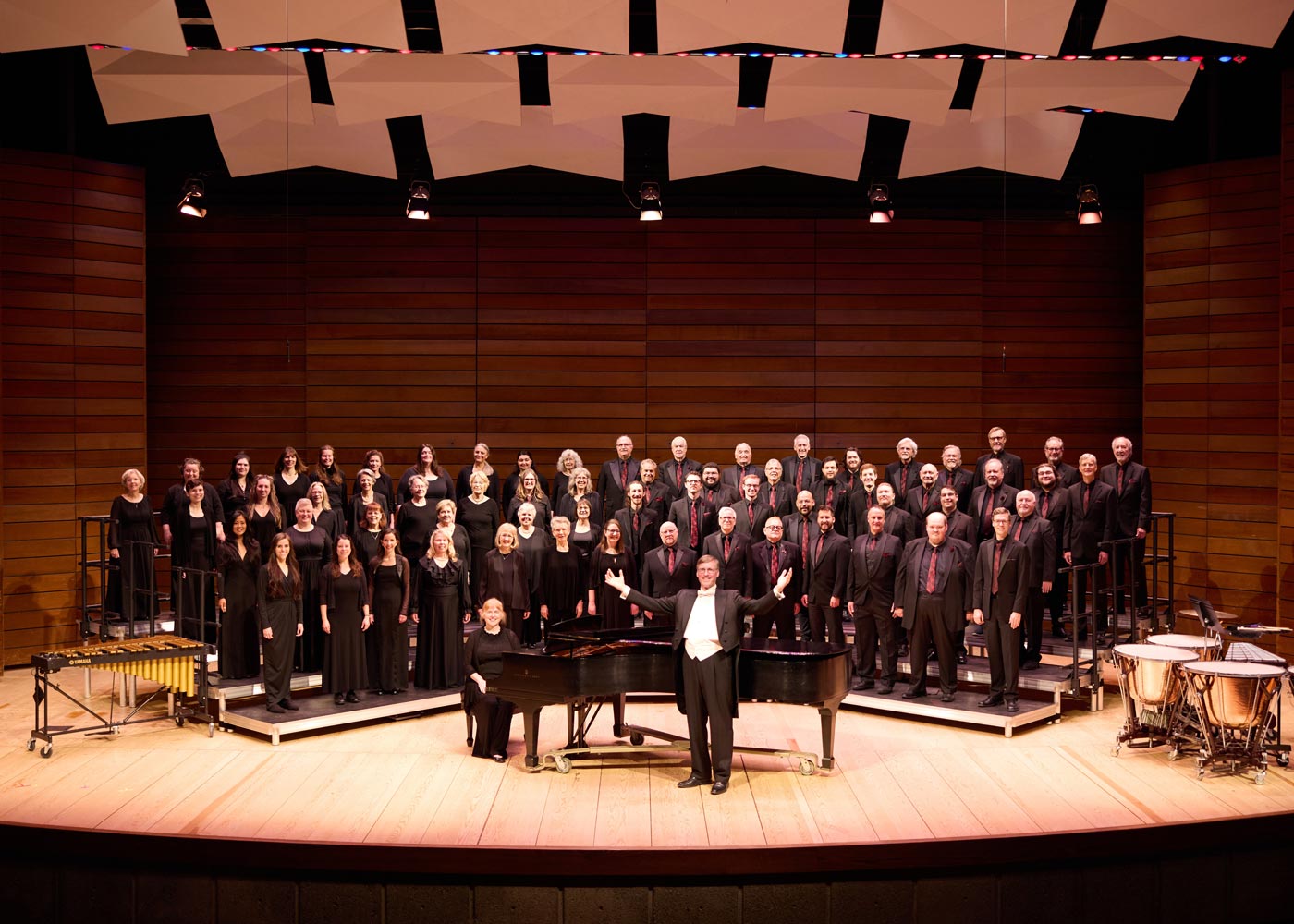 Southern Oregon Repertory Singers performing on stage at SOU music hall in Ashland, Oregon